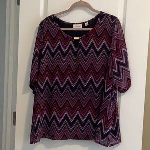 Avenue Women's Zigzag Patterned Top - Purple and Red